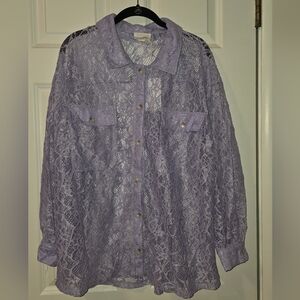 ANDREE BY UNIT Lavender Lace Button Down Shirt